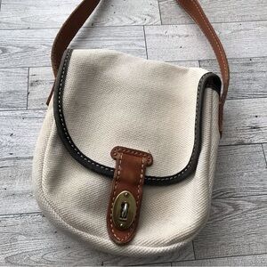 Fossil Cream Canvas Crossbody Bag